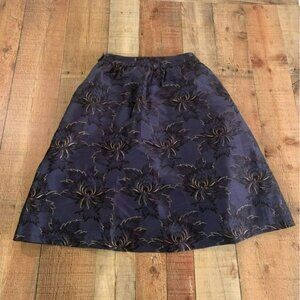 Copper & black womens skirt in navy blue with gold flowers -6